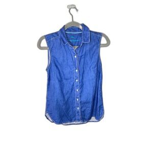 Tommy Bahama Women's Sea Glass Breezer Blue Sleeveless Button DownShirt Size XS